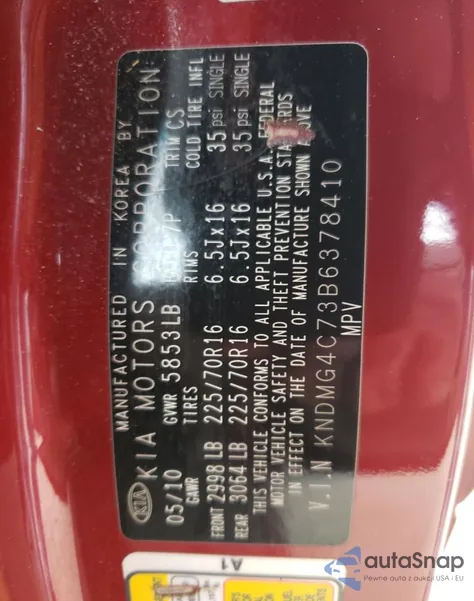 2011 Kia Sedona Lx из США, поврежденный, VIN KNDMG4C73B6378410